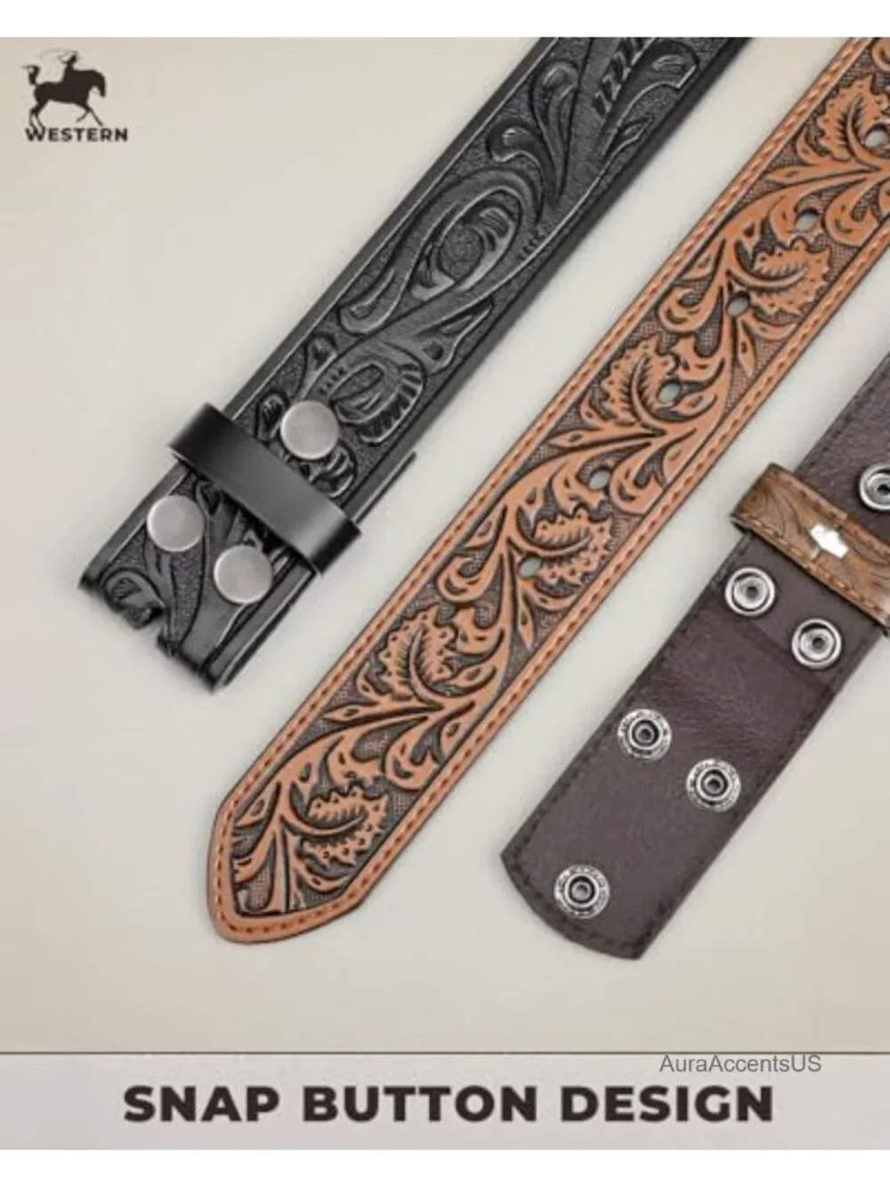 Genuine Leather Western Belt Strap Without Buckle for Men Women Cowboy Cowgirl
